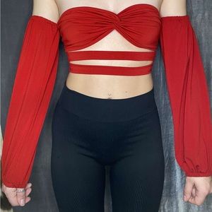 Women’s Belled sleeve crop top red